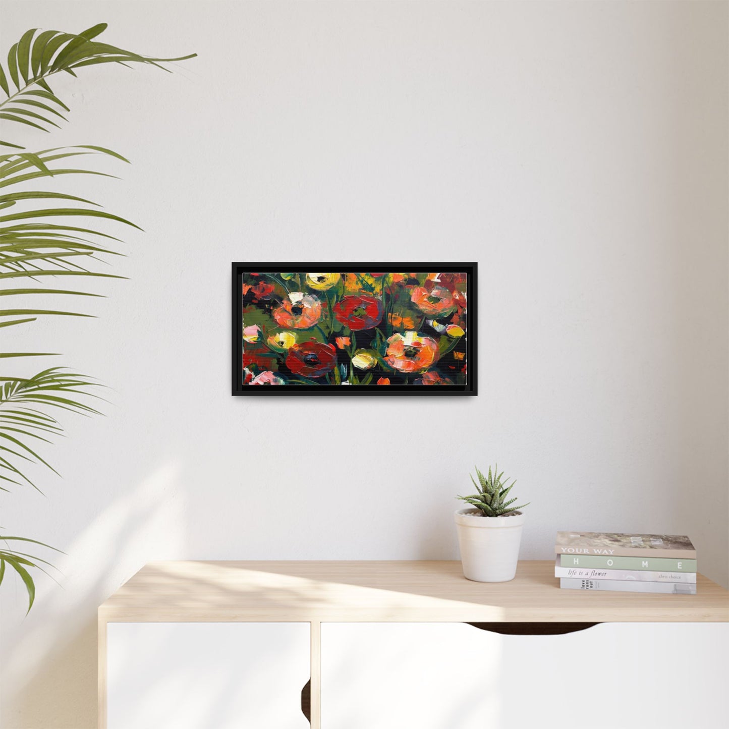 Framed Floral Canvas Print — Vibrant Abstract Poppies Wall Art
