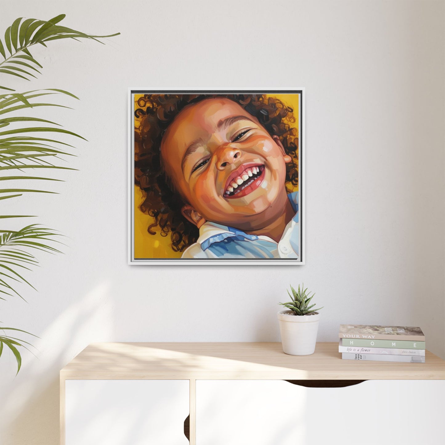 Framed Matte Canvas Print – Joyful Child Portrait, Colorful Nursery Wall Art