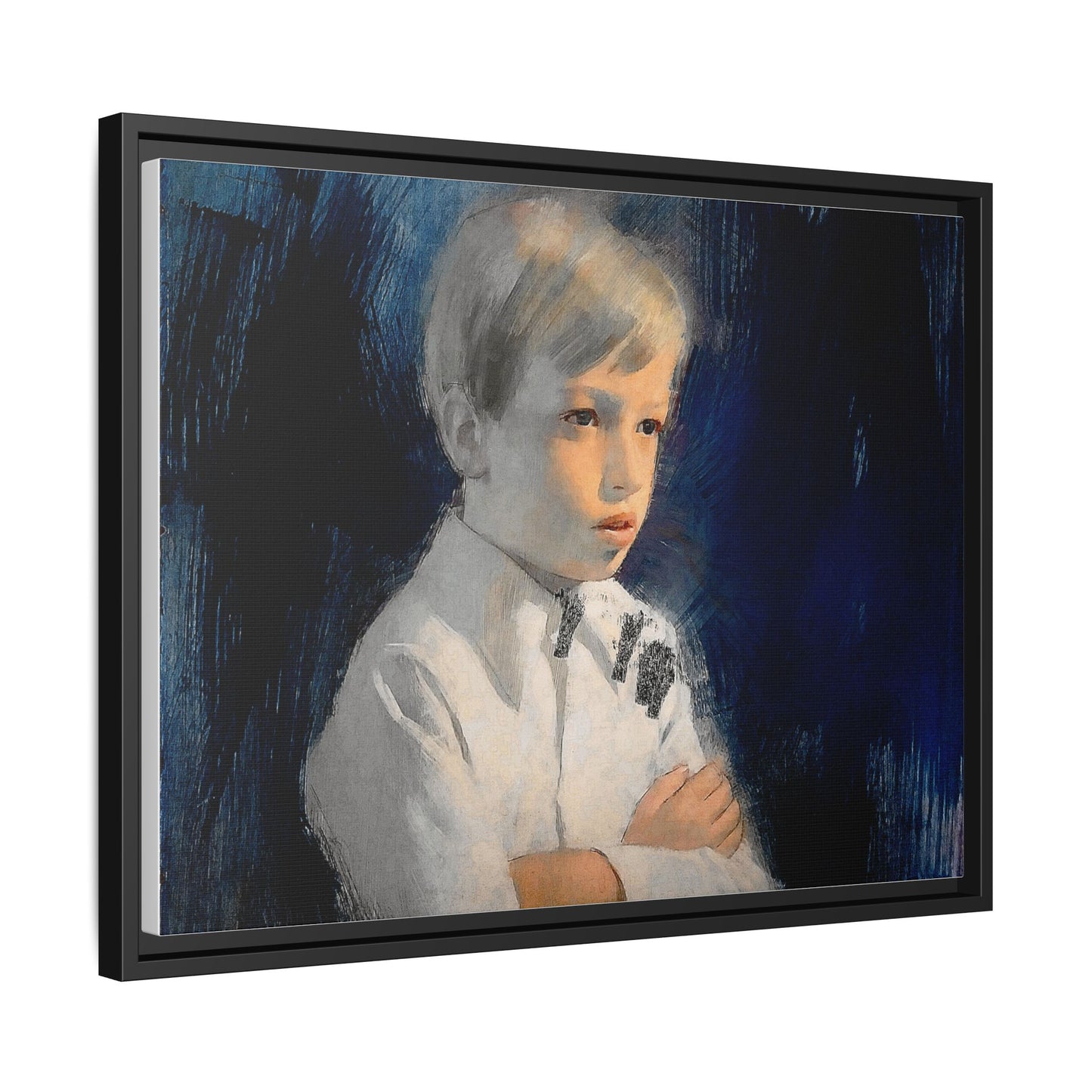 Painting of boy by Unknown Artist Framed Matte Canvas Wall Art Print