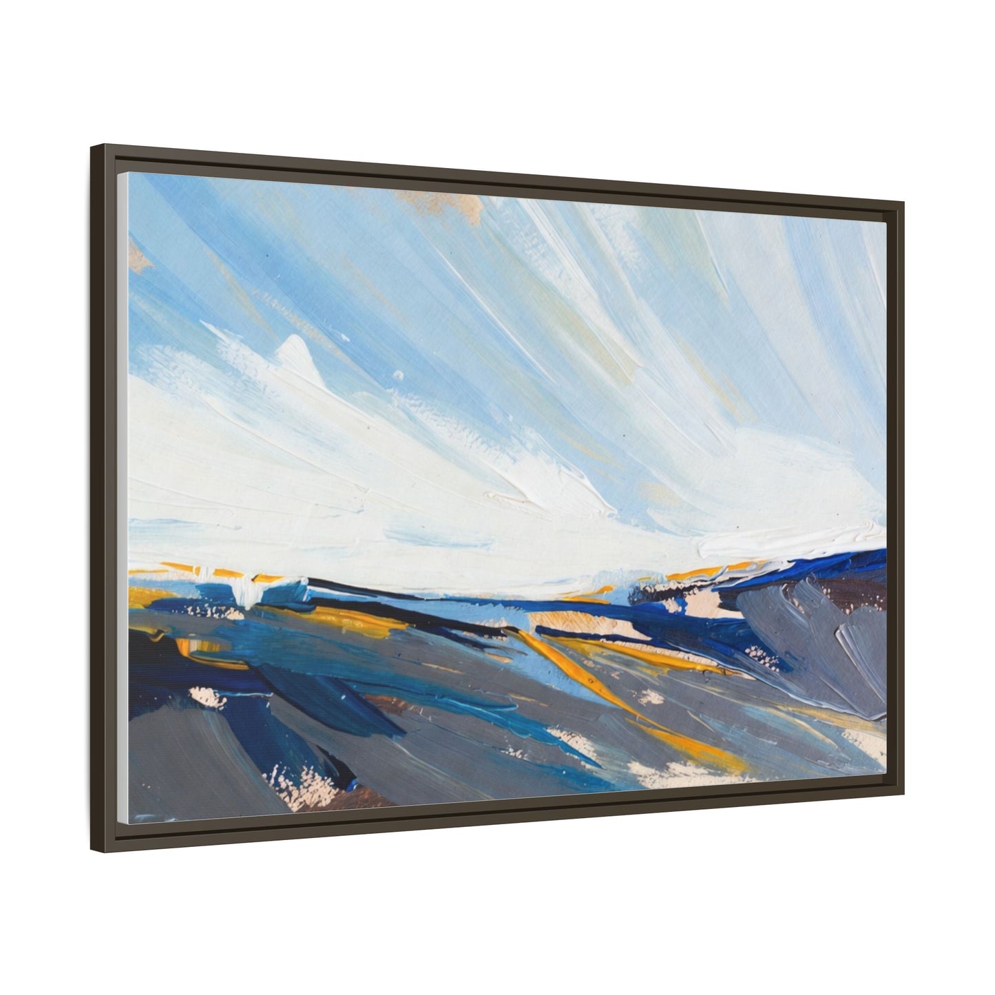 Framed Abstract Seascape Canvas Print — Matte Multi‑Color Wall Art