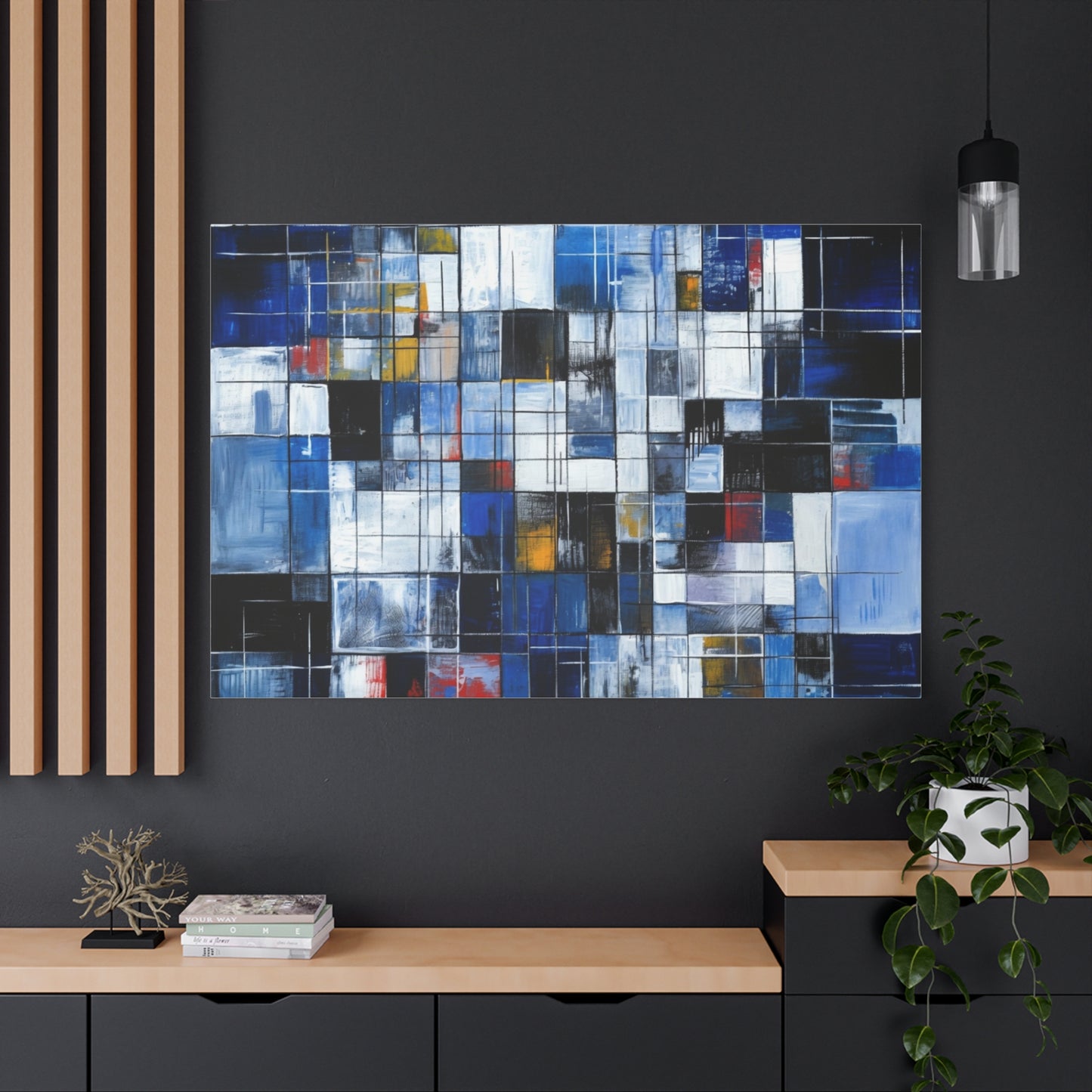 Abstract Blue Grid Matte Stretched Canvas Wall Art (1.25")