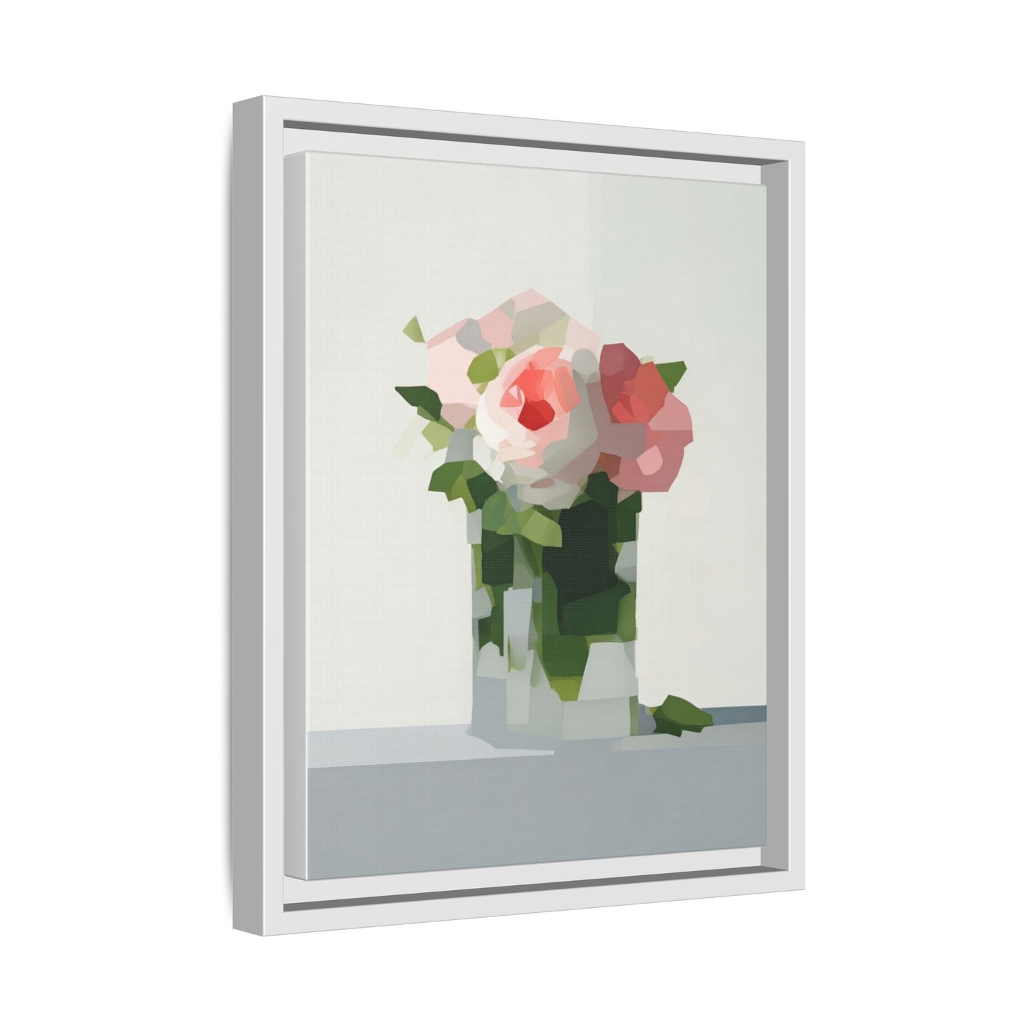 Framed Floral Canvas Print — Modern Pink Roses Still Life