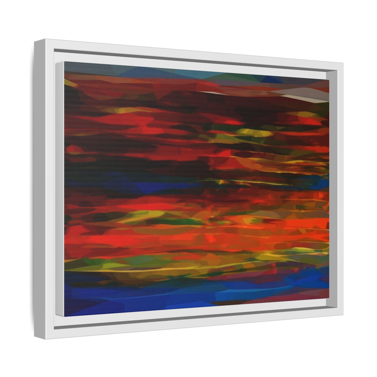 Abstract Multi-Color Matte Canvas Framed Wall Art — Bold Red & Blue Modern Painting
