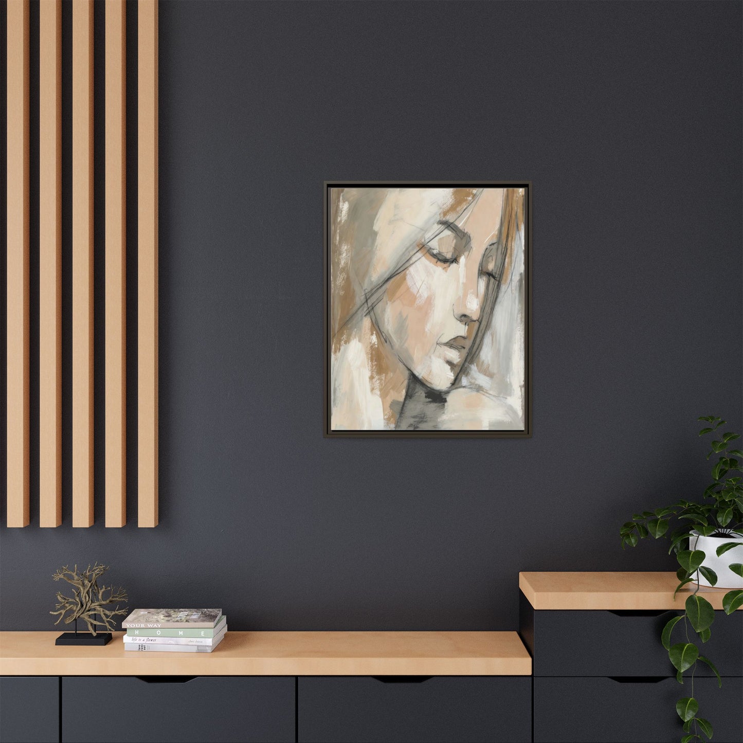 Framed Matte Canvas Art — Serene Abstract Portrait in Neutrals