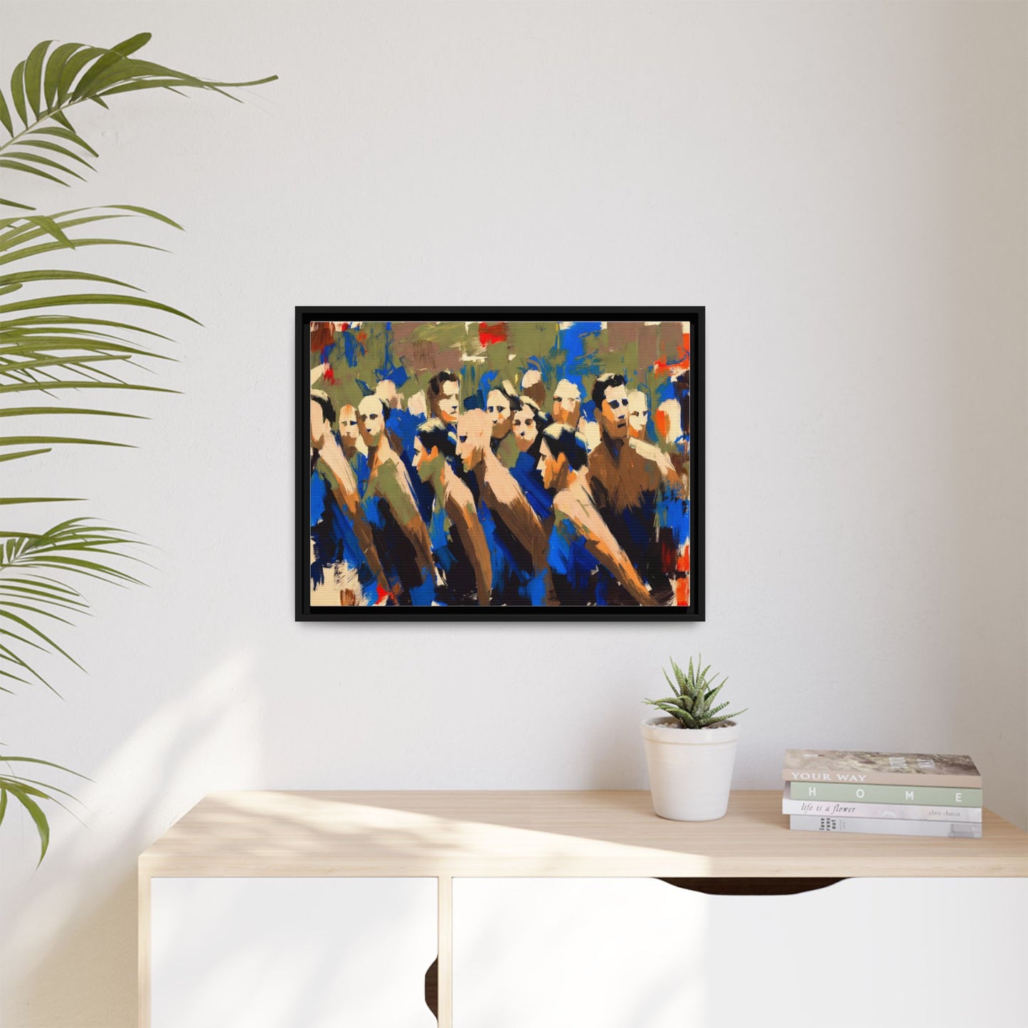 Abstract Crowd Matte Canvas Print — Framed Multi-Color Wall Art