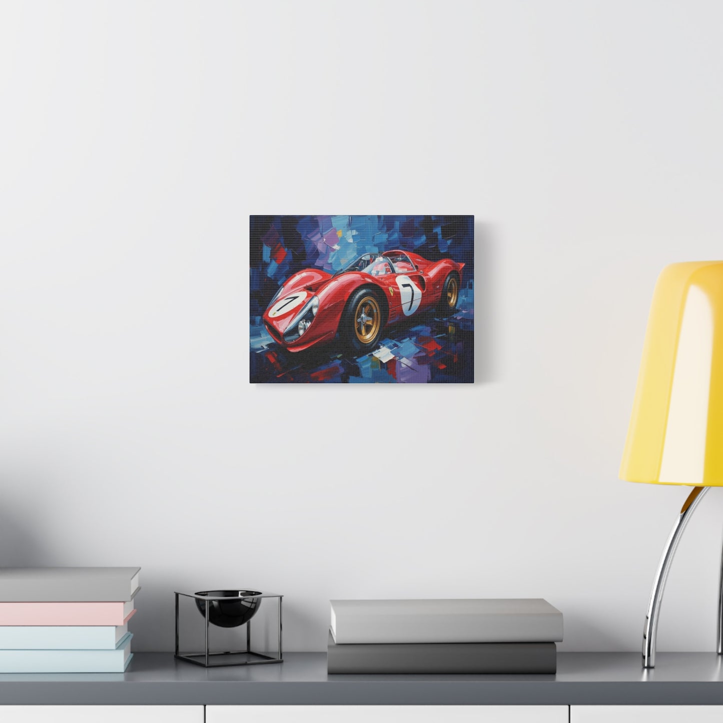 Vintage Ferrari Racing Car Canvas Print — Red Classic Sports Car Artwork (Matte Stretched)