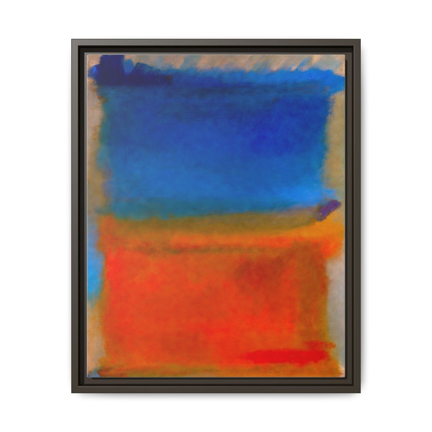 Abstract Color Block Matte Canvas Framed Wall Art — Blue & Orange Modern Painting