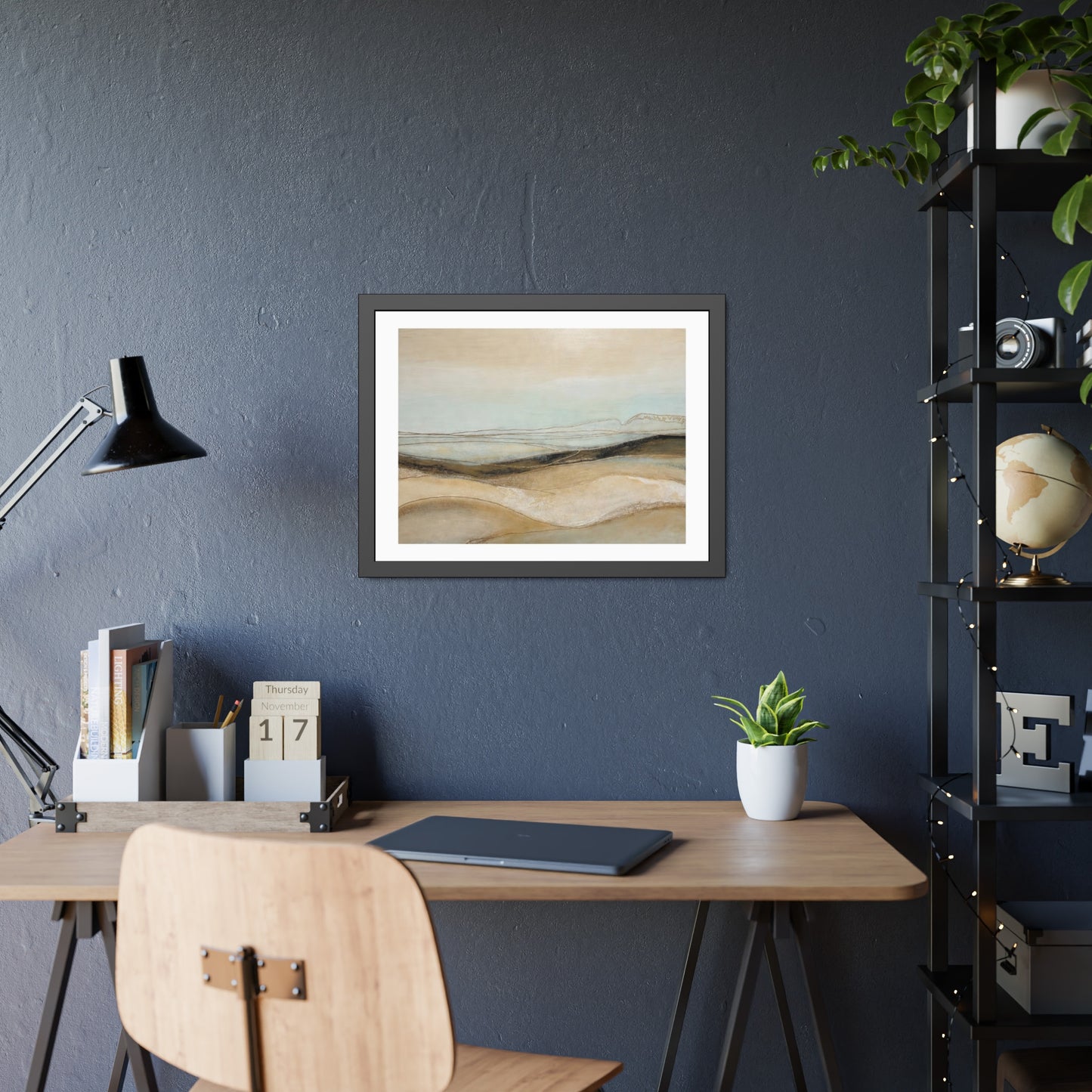 Framed Poster - Neutral Abstract Landscape Wall Art, Calming Coastal Tones for Living Room or Office