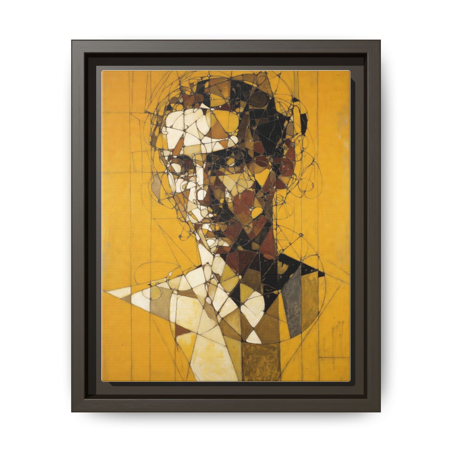 Framed Matte Canvas Art - Abstract Geometric Portrait on Mustard Yellow