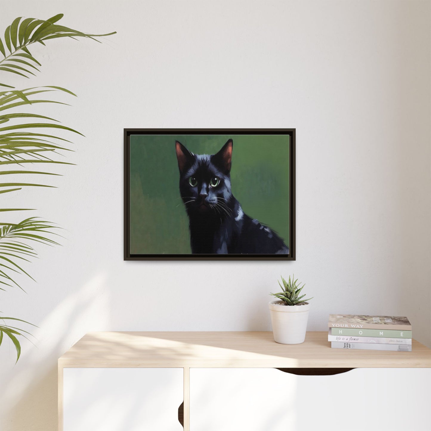 Framed Black Cat Portrait Canvas — Matte Multi-Color Wall Art