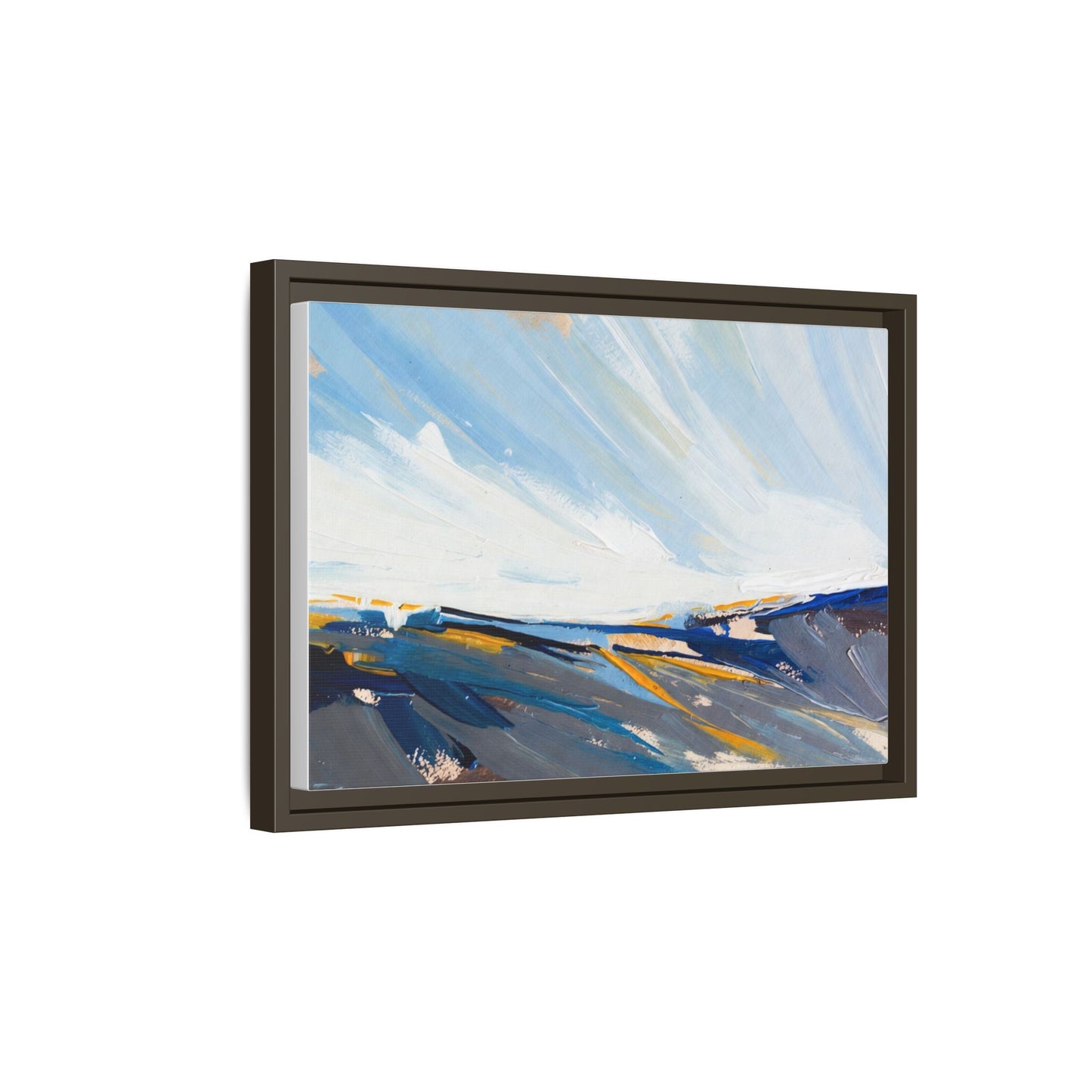 Framed Abstract Seascape Canvas Print — Matte Multi‑Color Wall Art