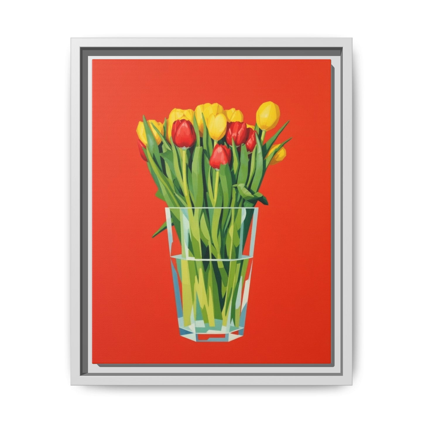 Framed Tulip Bouquet Matte Canvas Art — Vibrant Red Floral Wall Print