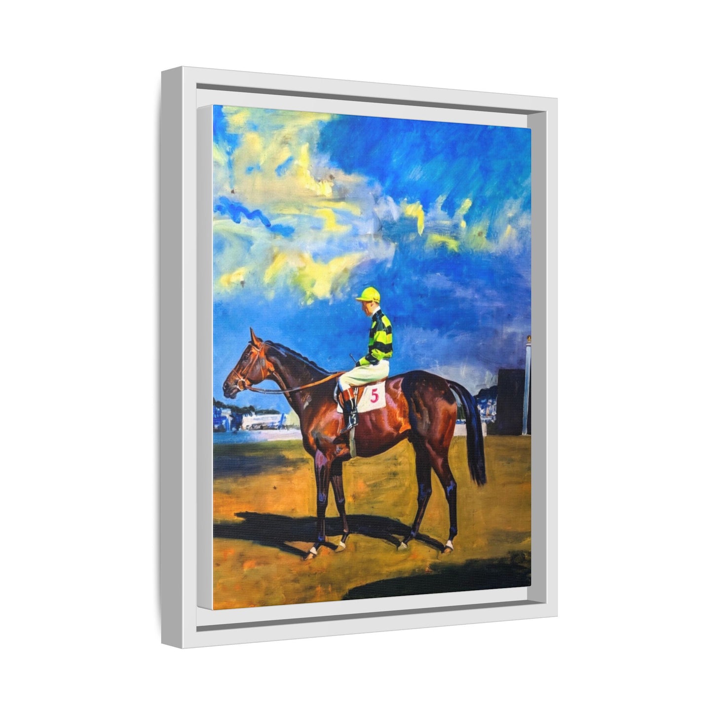Framed Matte Canvas — Jockey on Racehorse Vintage Equestrian Wall Art