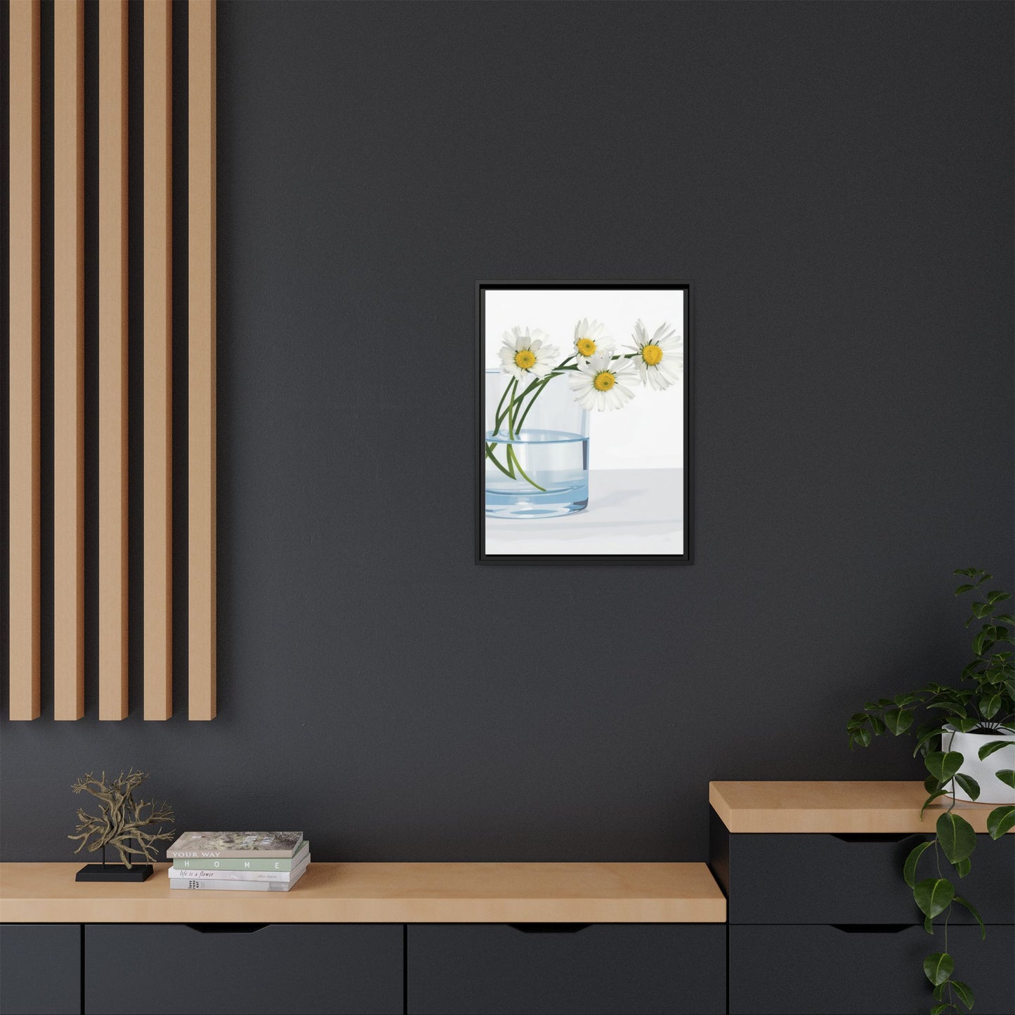 Framed Daisy Canvas Print — Minimal Botanical Wall Art