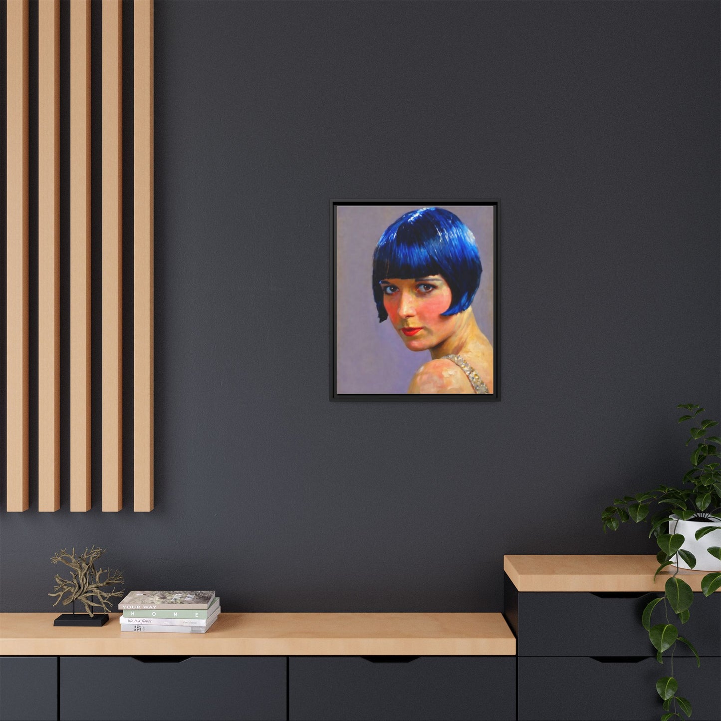 Framed Matte Canvas Art Print — Vintage Portrait with Blue Bob