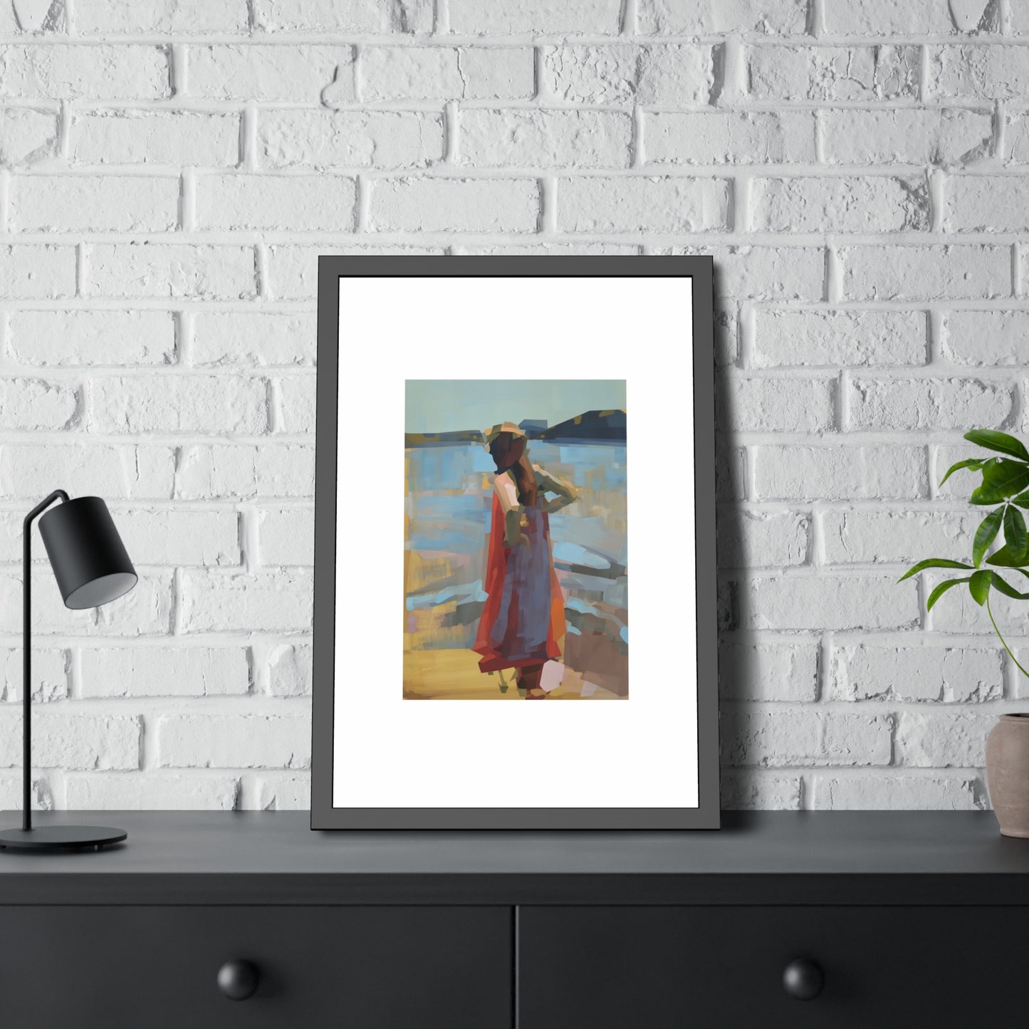 Framed Art Print — Woman at the Shore Impressionist Poster