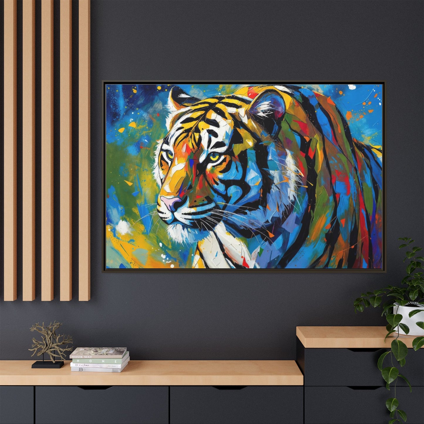 Colorful Tiger Matte Canvas Framed Art — Vibrant Wildlife Wall Decor