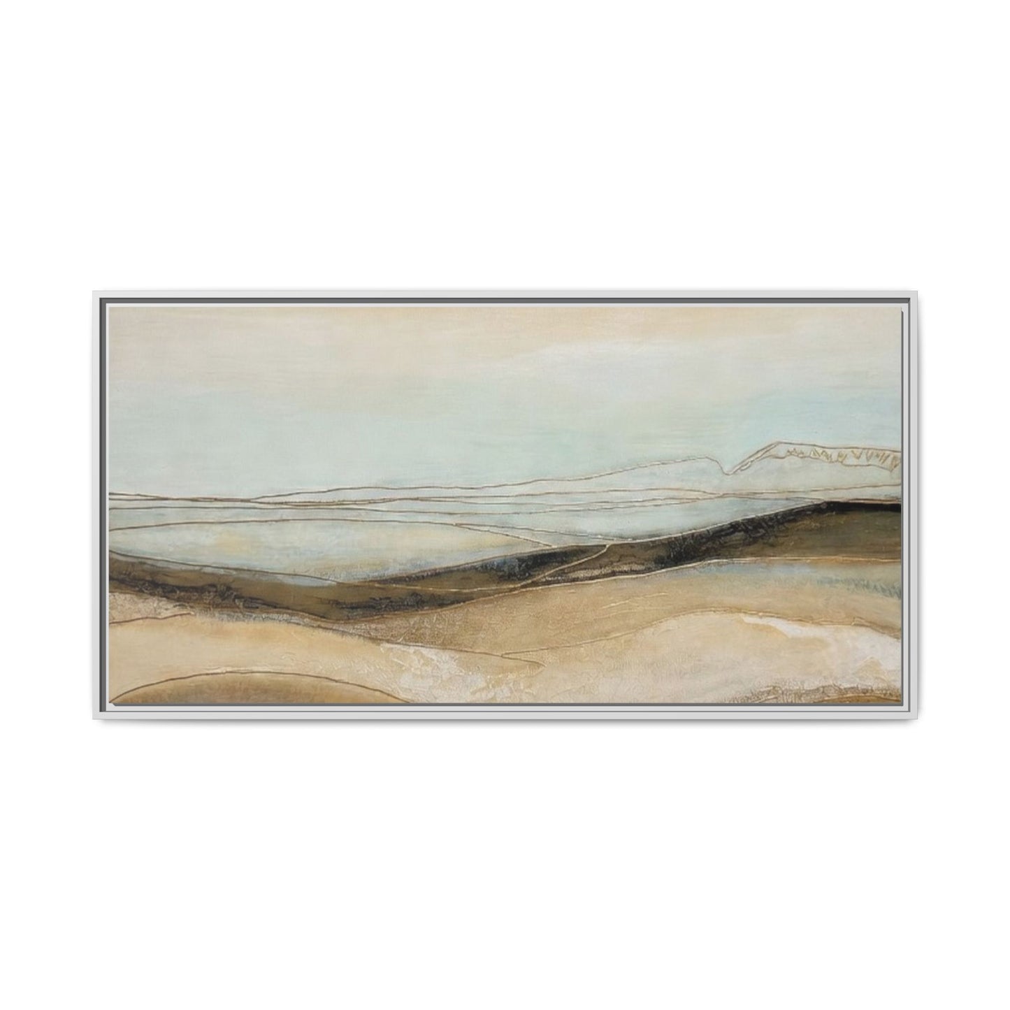 Framed Matte Canvas Wall Art — Neutral Abstract Landscape in Soft Blues & Earth Tones