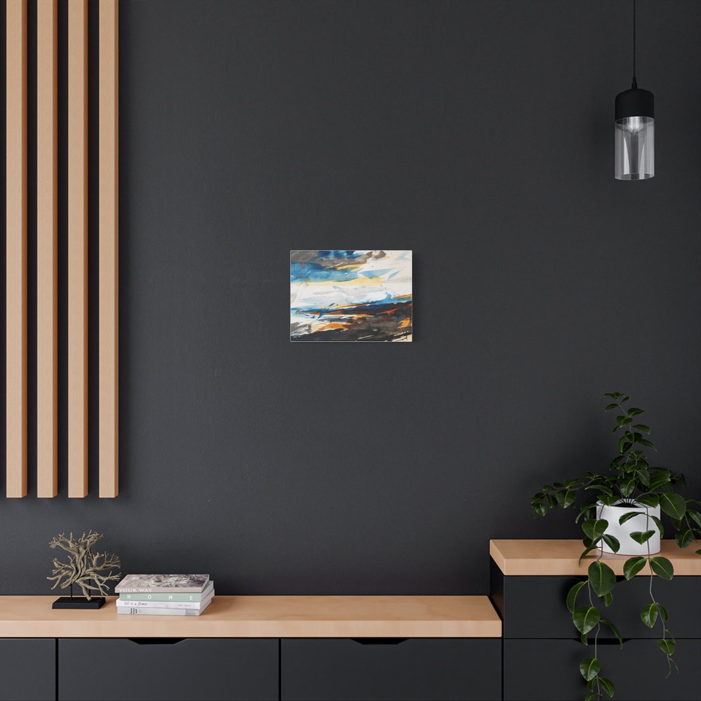 Abstract Oceanic Canvas Print — Blue & Amber Stretched Wall Art