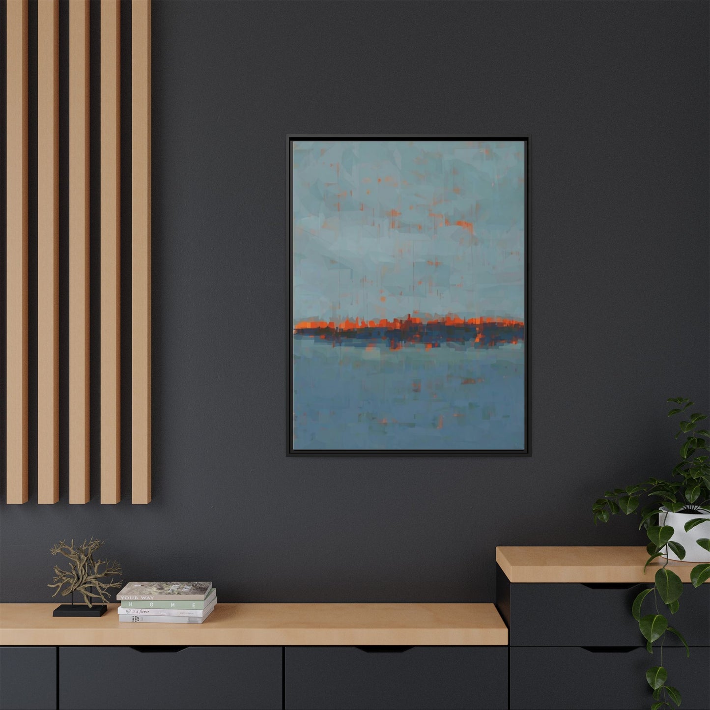 Framed Canvas Art — Teal & Orange Abstract Seascape