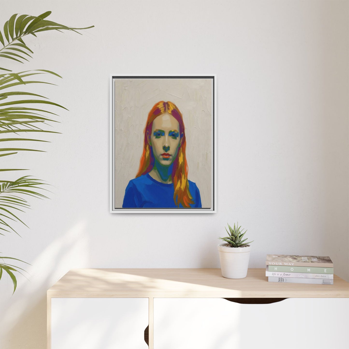 Framed Matte Canvas Portrait — Vibrant Multi‑Color Girl Art Print