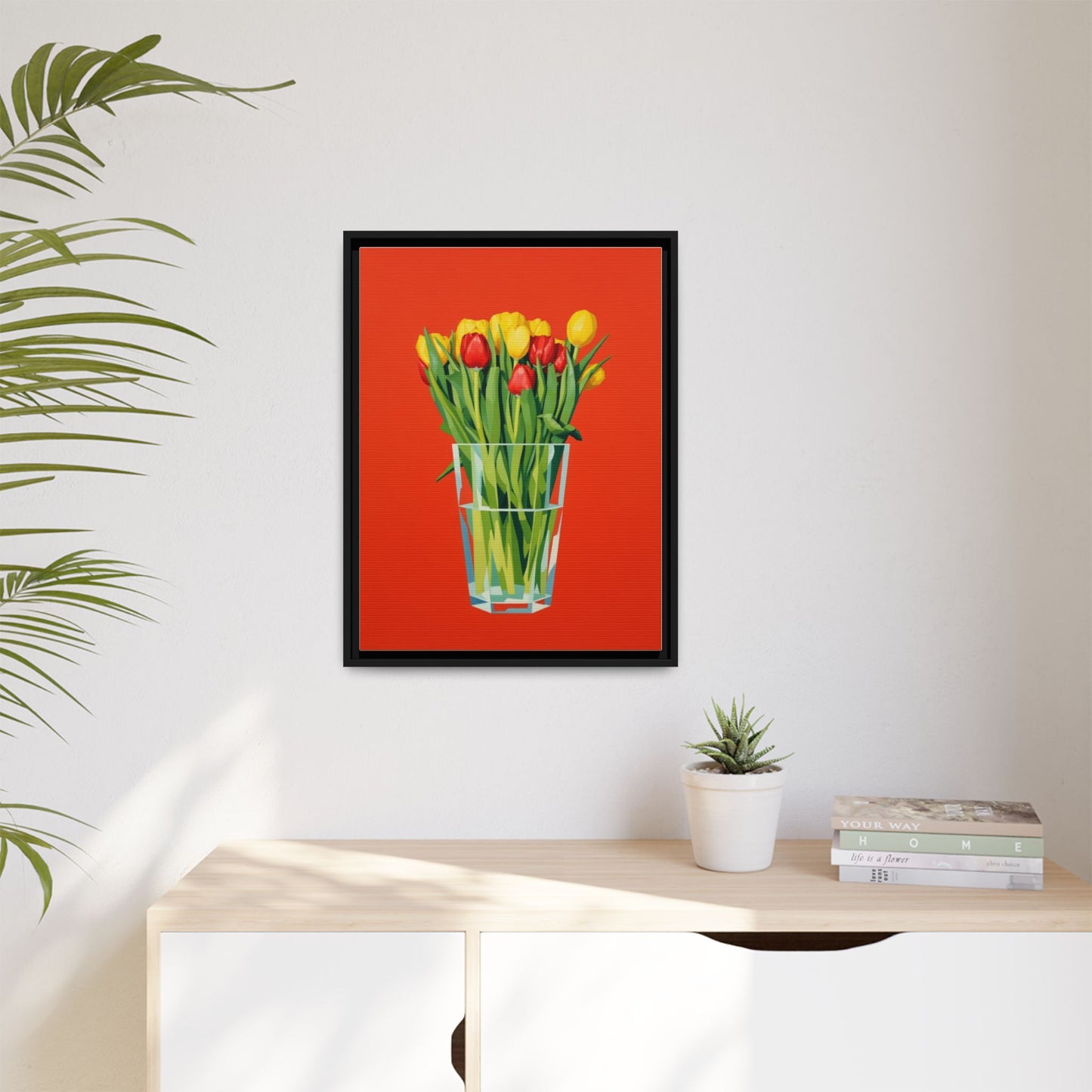 Framed Tulip Bouquet Matte Canvas Art — Vibrant Red Floral Wall Print