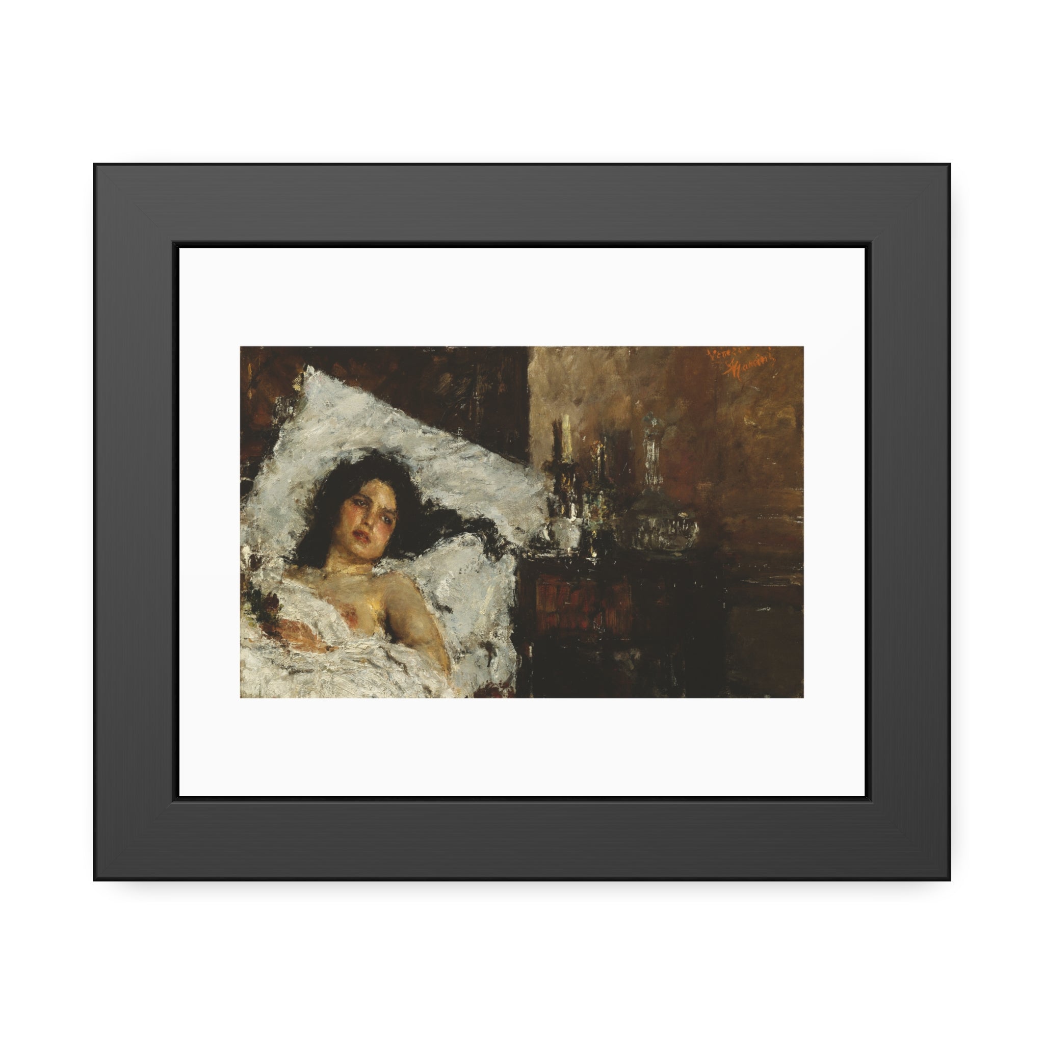 Resting by Antonio Mancini  Framed Poster Wall Art Print