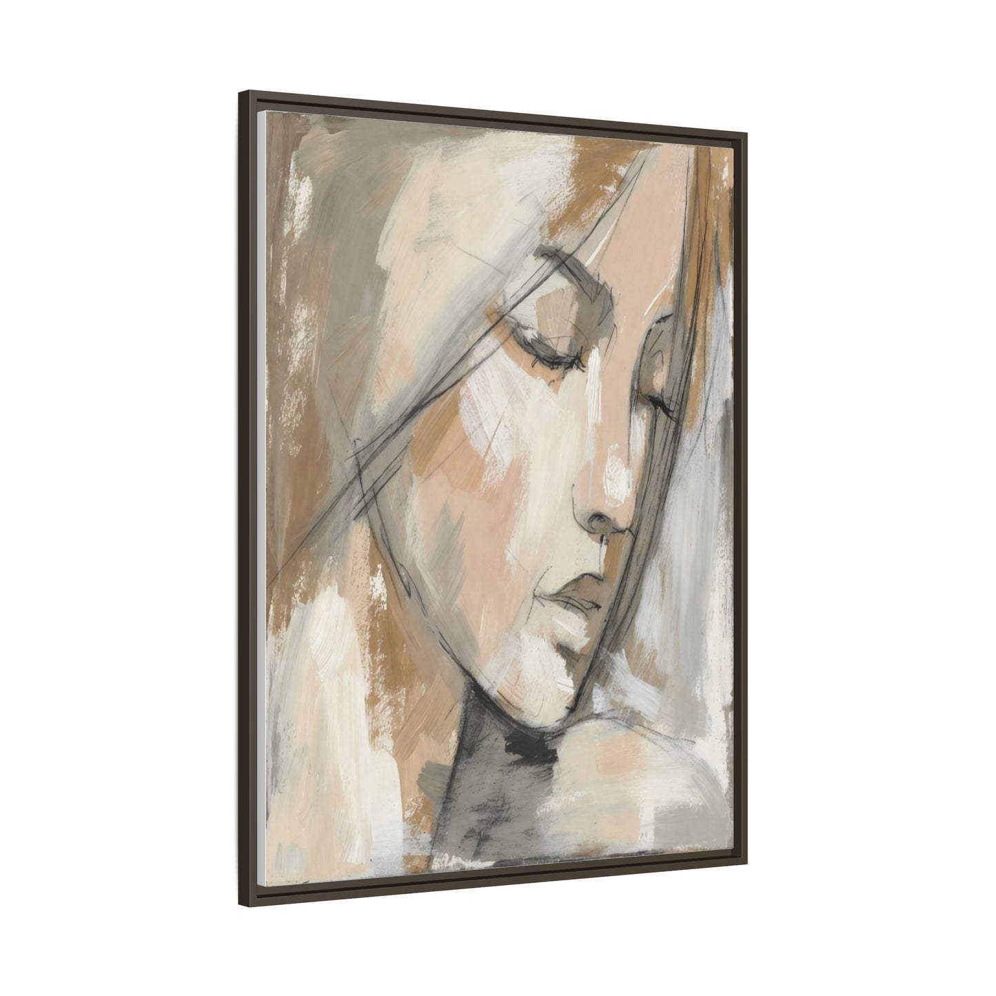 Framed Matte Canvas Art — Serene Abstract Portrait in Neutrals