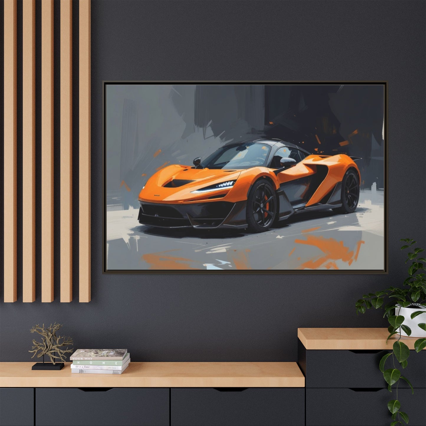 Framed Matte Canvas — Orange Sports Car Print