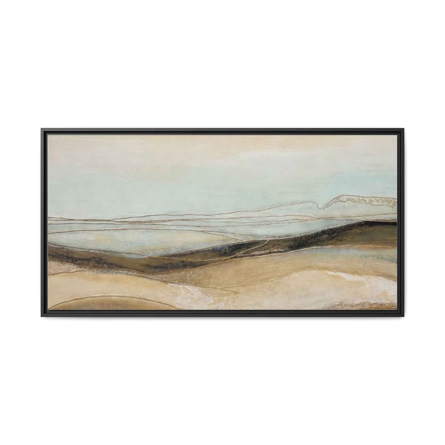 Framed Matte Canvas Wall Art — Neutral Abstract Landscape in Soft Blues & Earth Tones