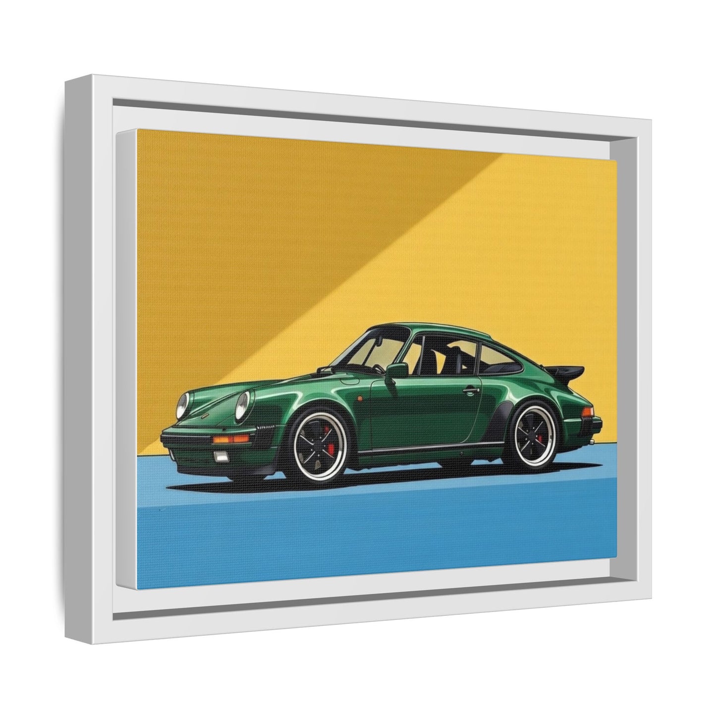 Framed Matte Canvas — Green Sports Car Wall Art
