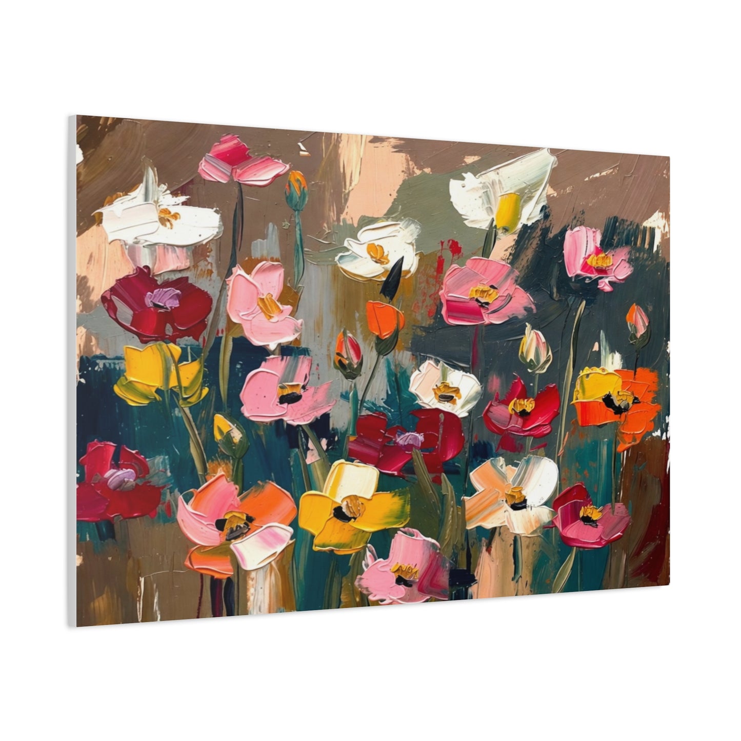 Abstract Floral Canvas Wall Art — Colorful Poppies Matte Stretched Print