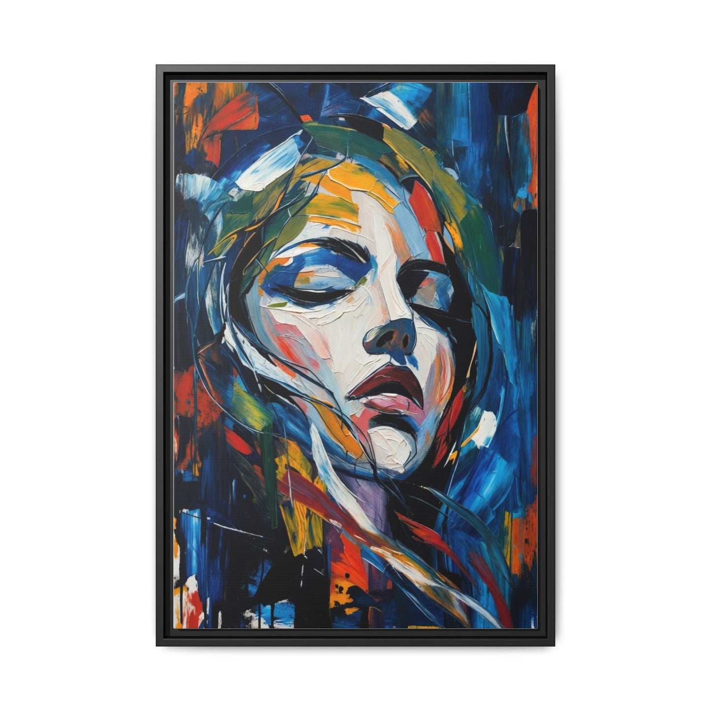 Abstract Colorful Woman Portrait — Framed Matte Canvas Wall Art