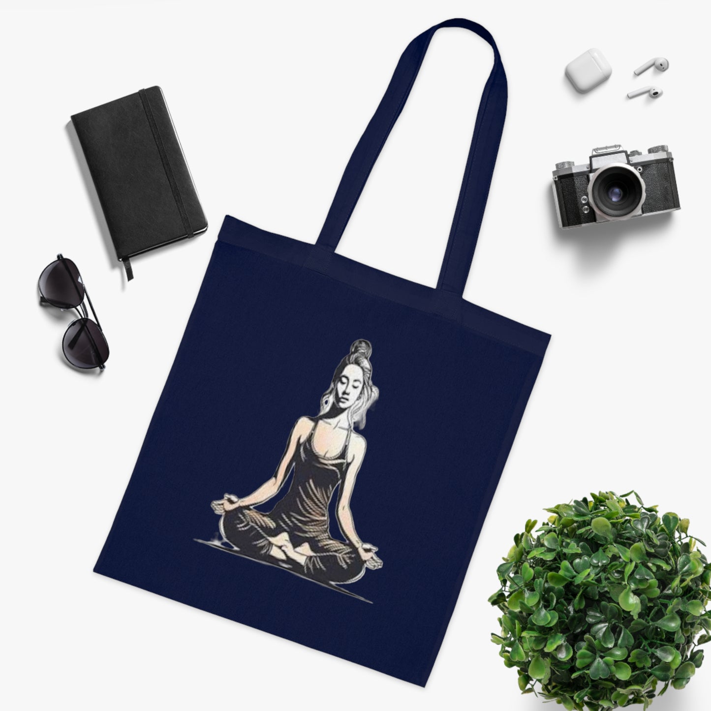 Yoga Meditation Cotton Tote Bag — Lotus Pose Graphic Beach & Market Tote