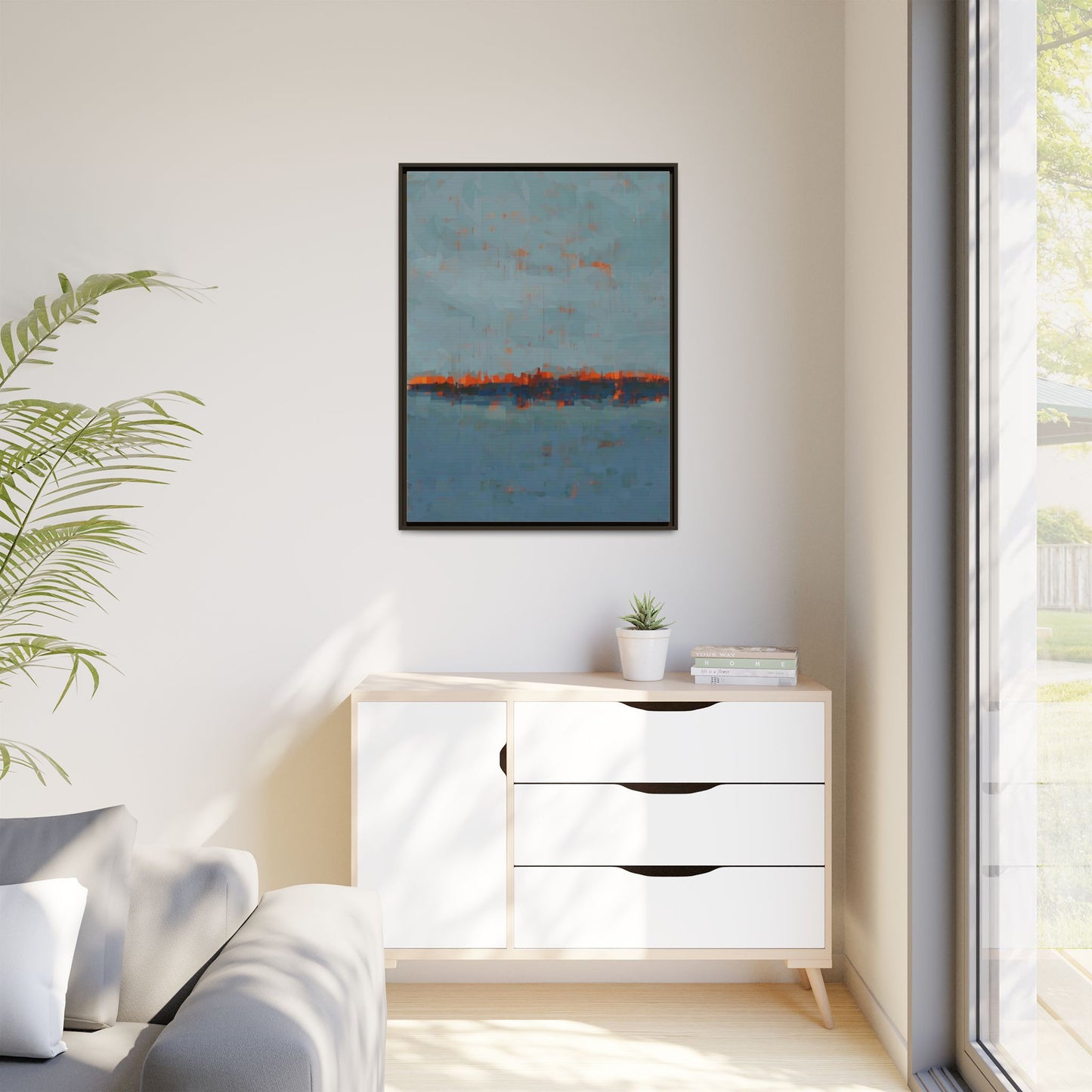 Framed Canvas Art — Teal & Orange Abstract Seascape
