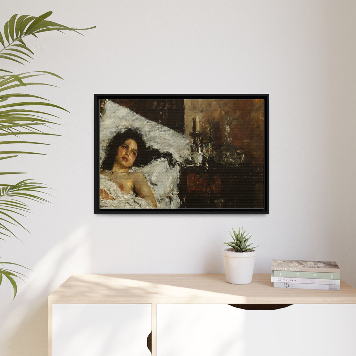 Resting by Antonio Mancini Framed Matte Canvas Wall Art Print