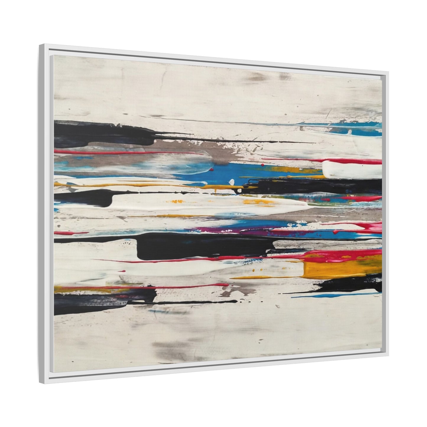Abstract Multi-Color Framed Canvas Wall Art — Modern Horizontal Brushstroke Print