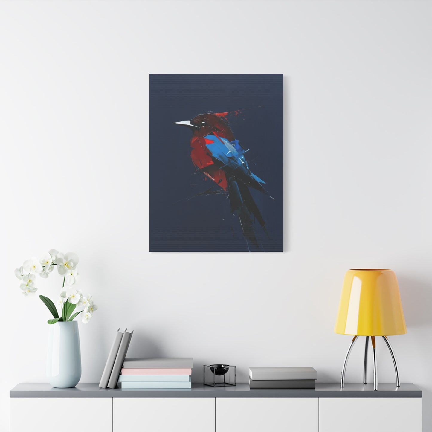 Abstract Red & Blue Bird Canvas Print — Matte Stretched Wall Art