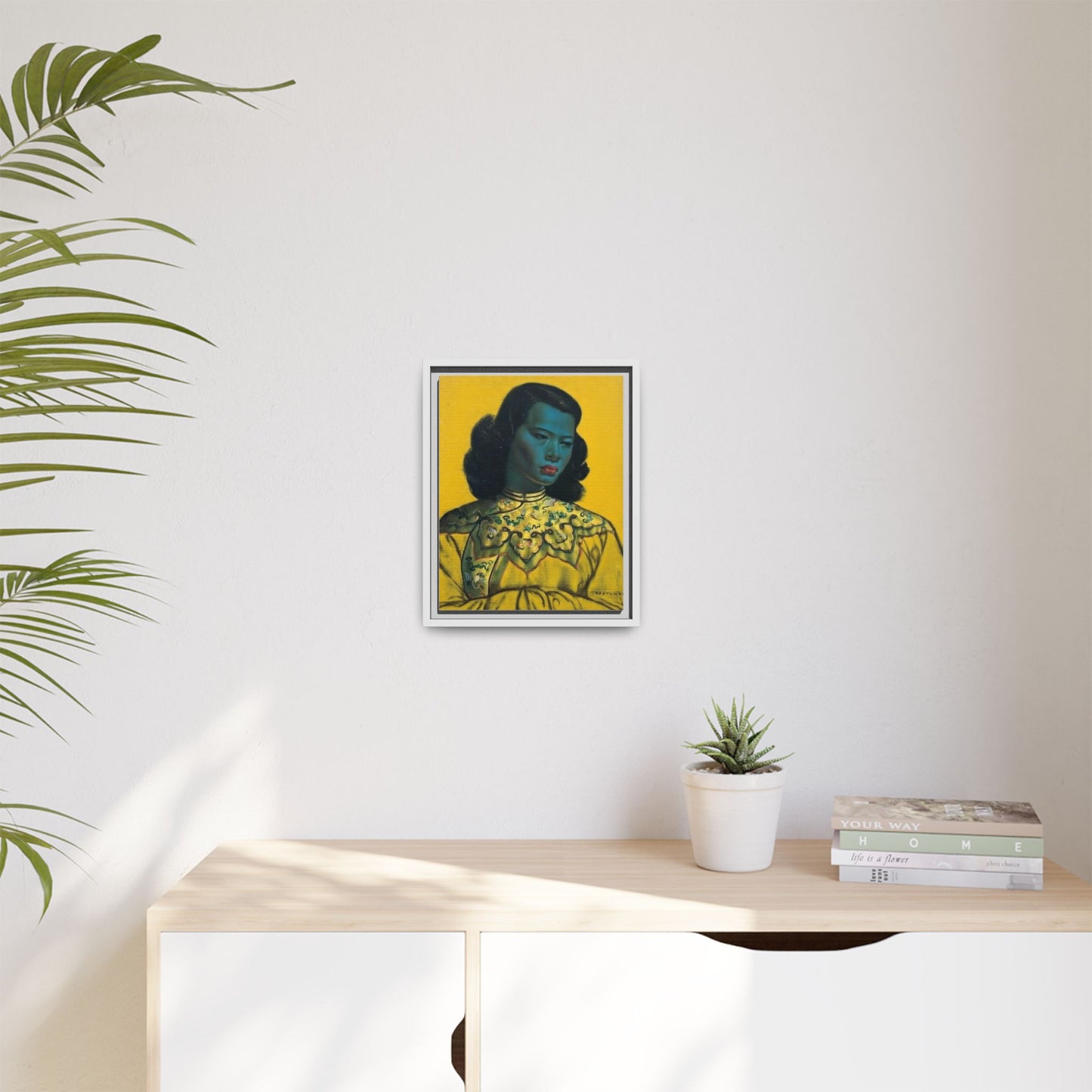 Framed Matte Canvas Art Print — Vintage Portrait with Yellow Background