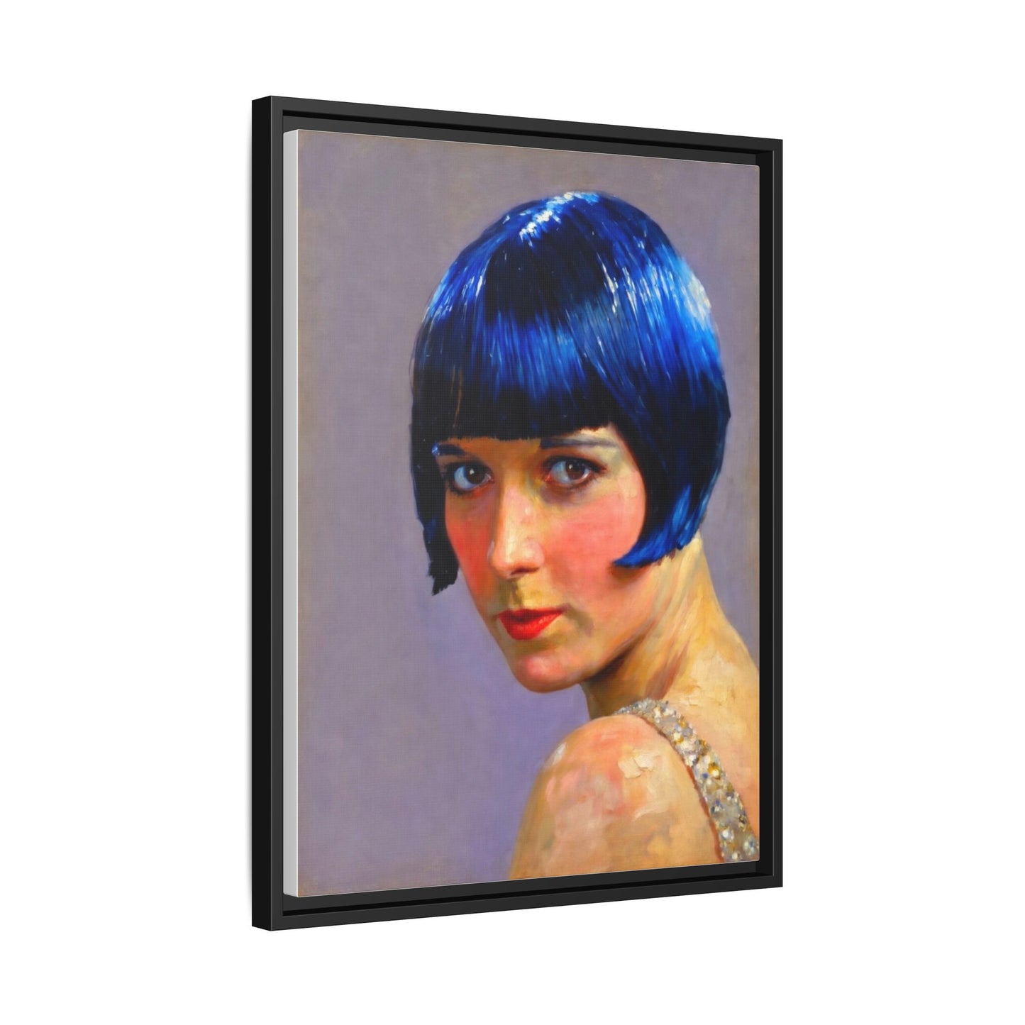 Framed Matte Canvas Art Print — Vintage Portrait with Blue Bob