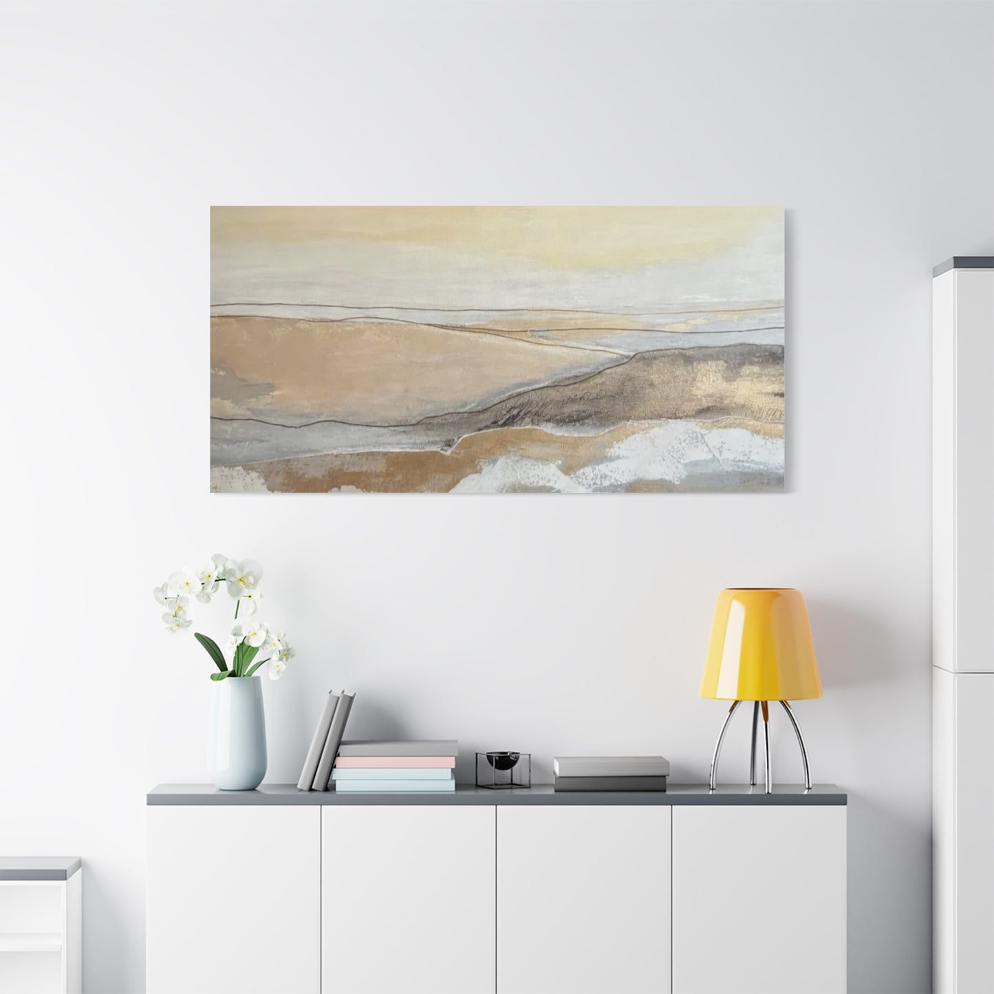 Abstract Coastal Landscape Canvas — Neutral Seascape Matte Stretched Wall Art