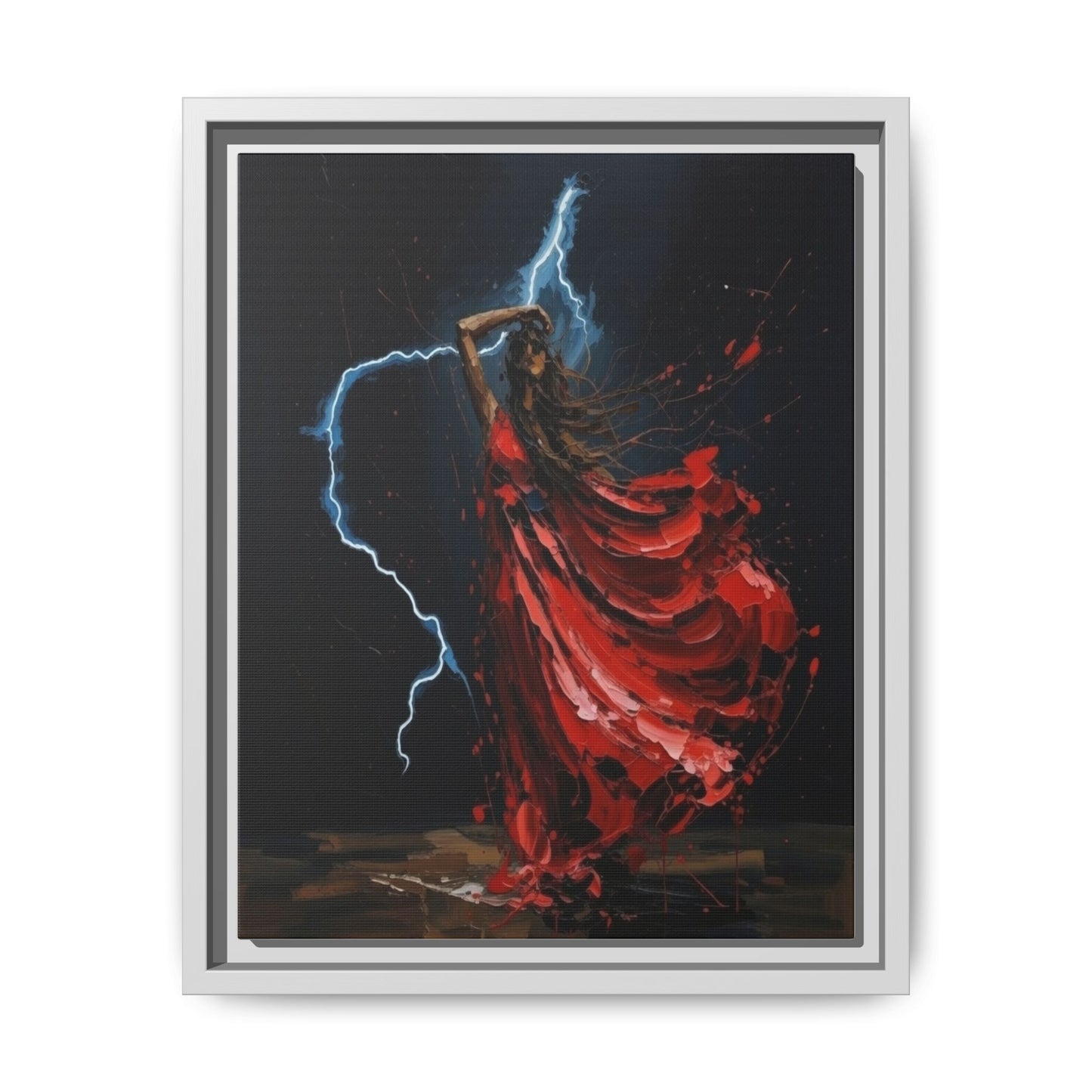 Framed Matte Canvas Print — Red Dancer Lightning Art