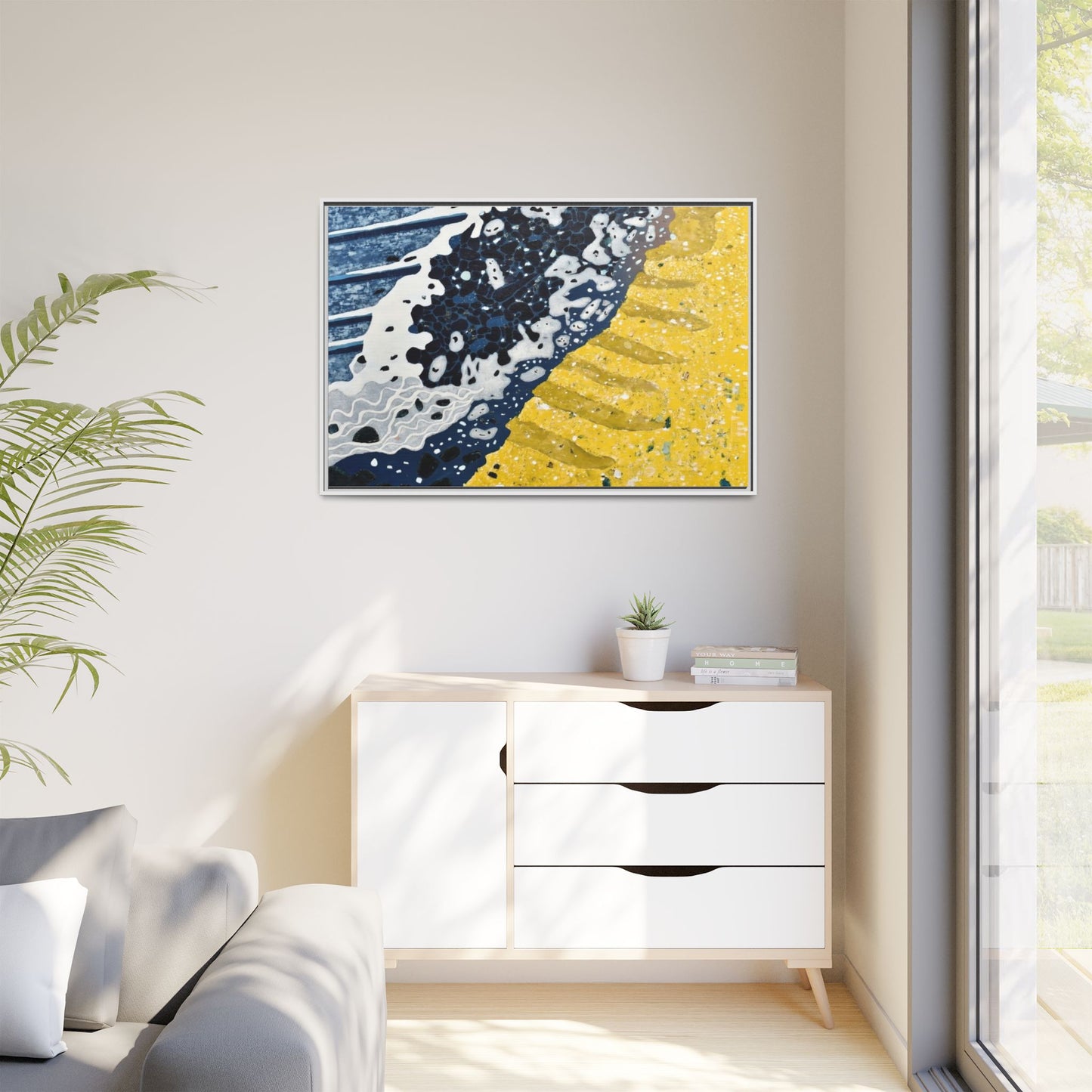 Framed Abstract Ocean & Sand Matte Canvas Print