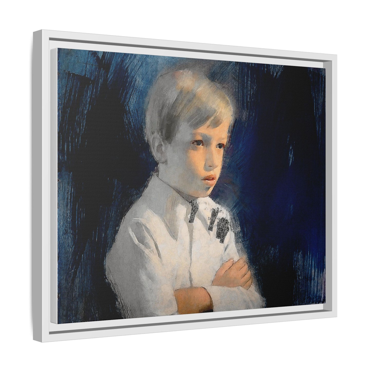 Painting of boy by Unknown Artist Framed Matte Canvas Wall Art Print