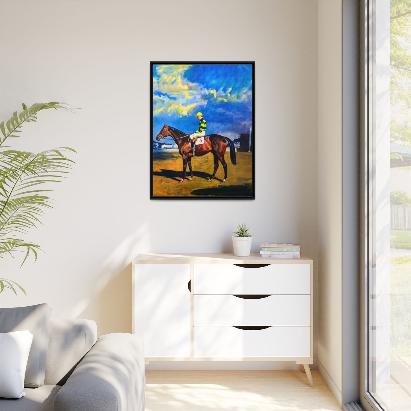 Framed Matte Canvas — Jockey on Racehorse Vintage Equestrian Wall Art