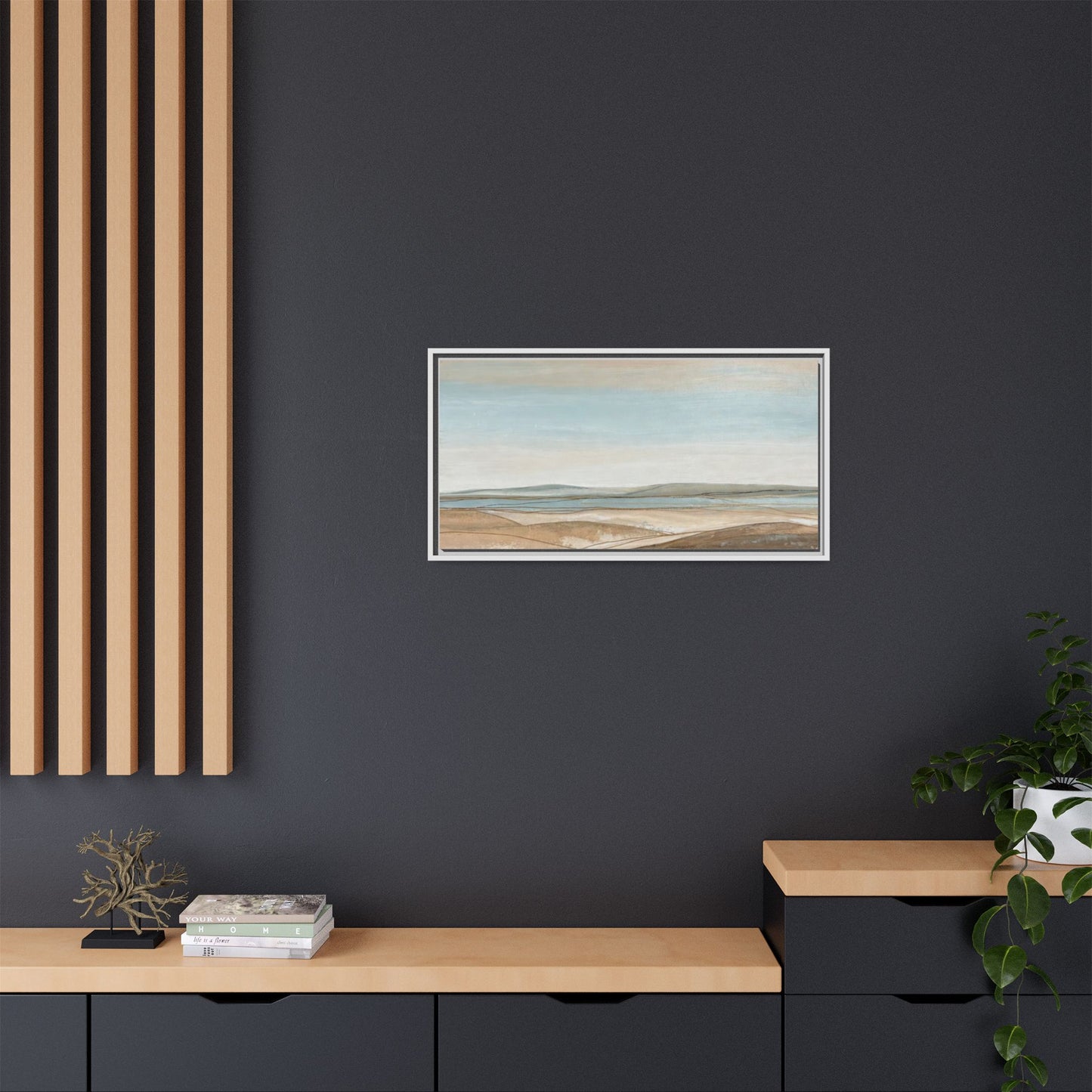 Framed Abstract Landscape Matte Canvas — Serene Coastal Horizon Wall Art