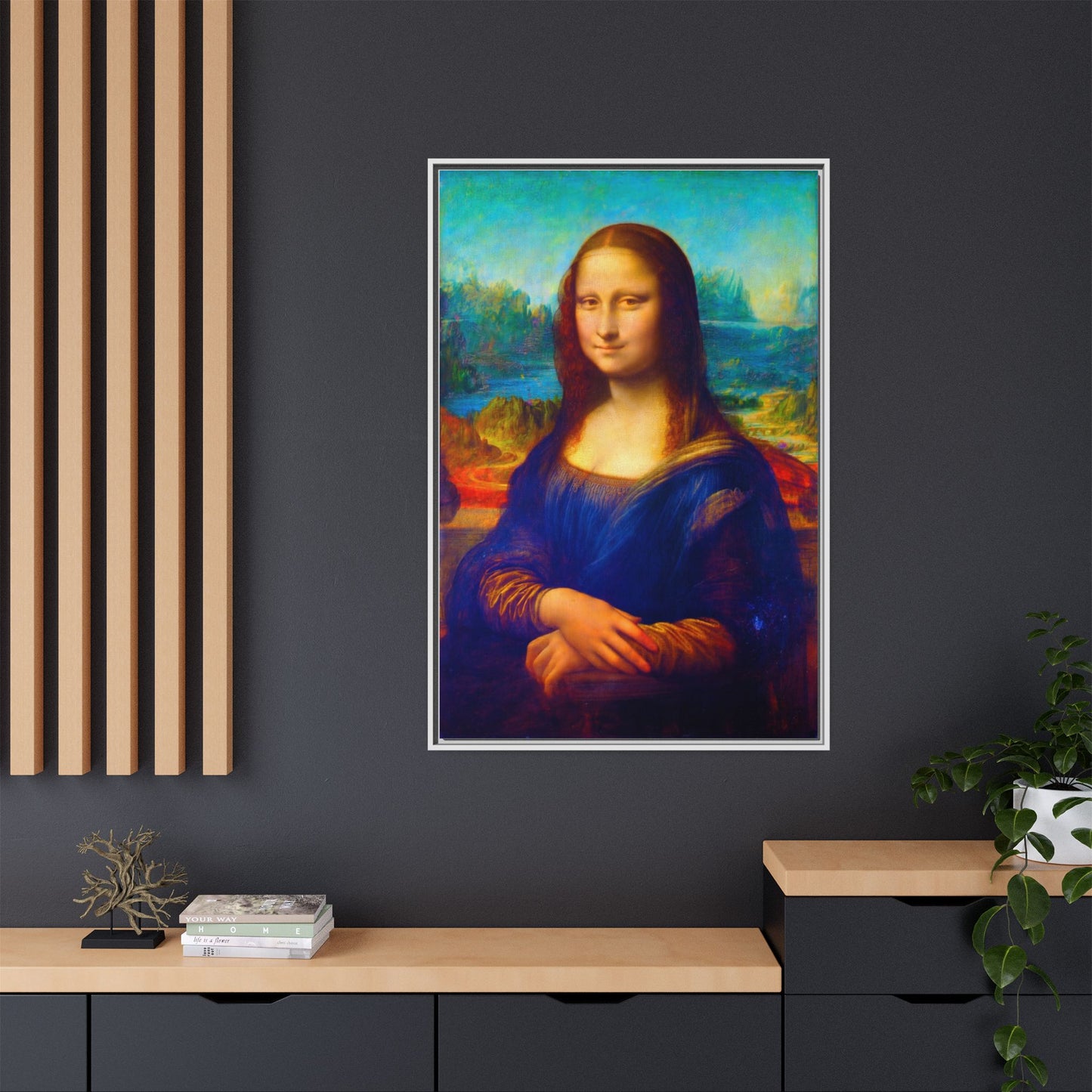 Framed Matte Canvas Print — Colorful Mona Lisa Wall Art