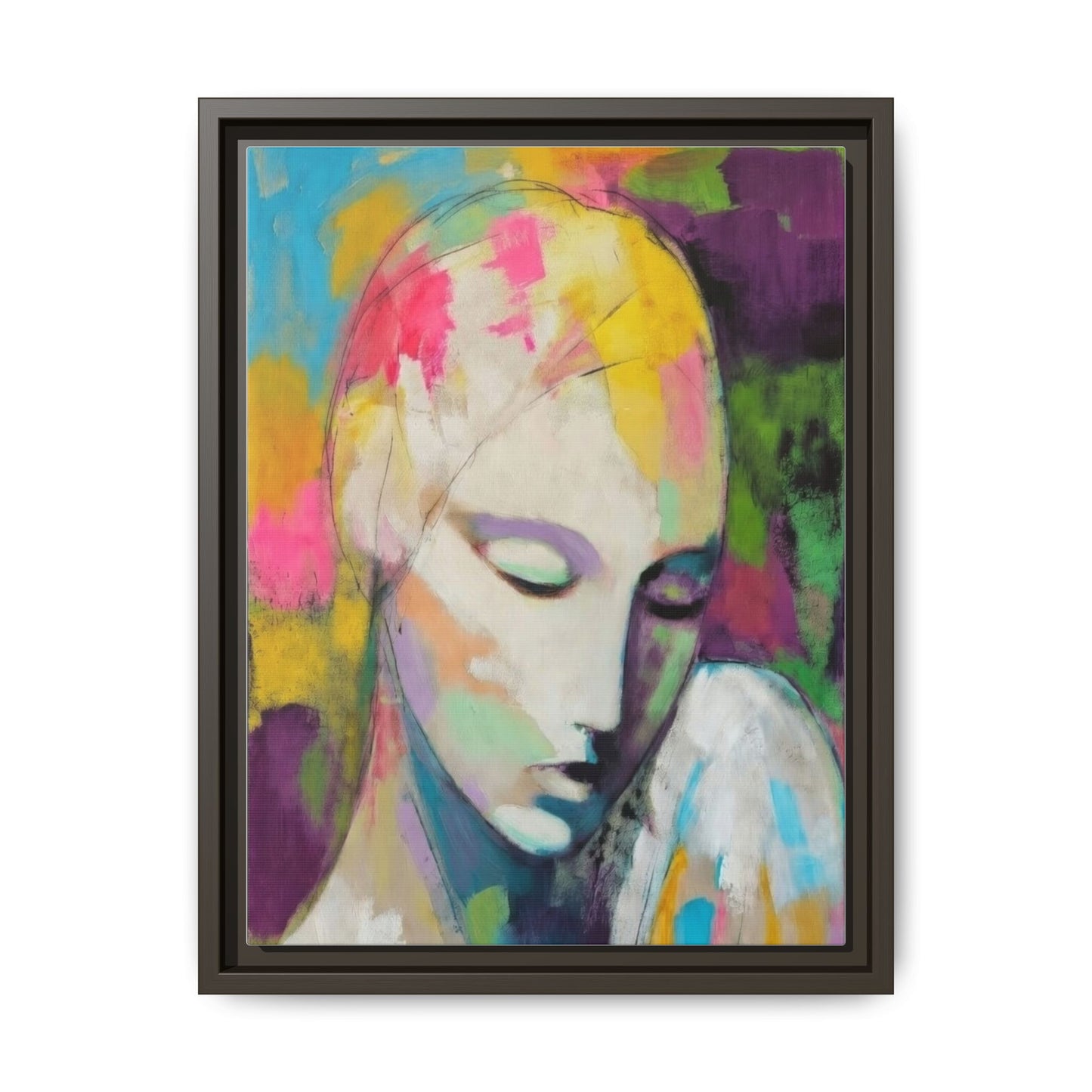 Framed Matte Canvas Art - Colorful Abstract Portrait