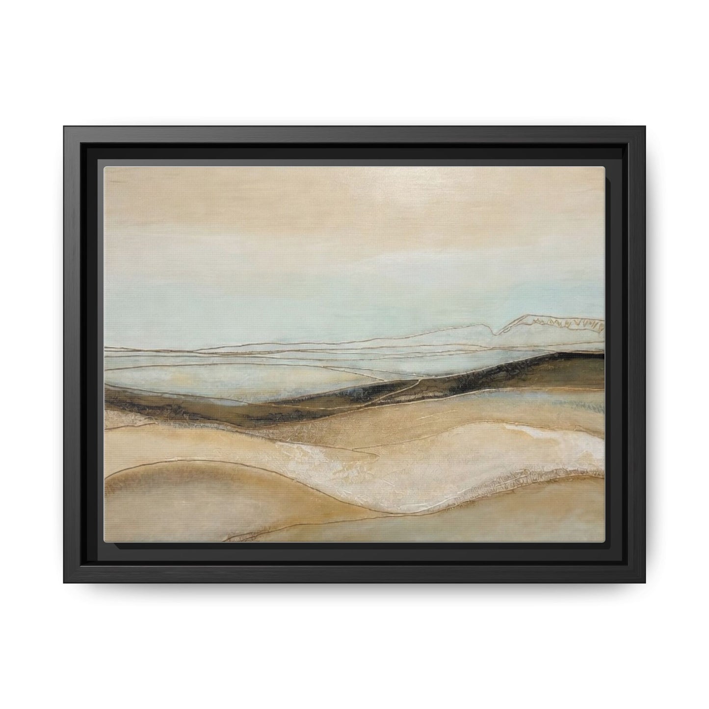 Framed Matte Canvas Wall Art — Neutral Abstract Landscape in Soft Blues & Earth Tones