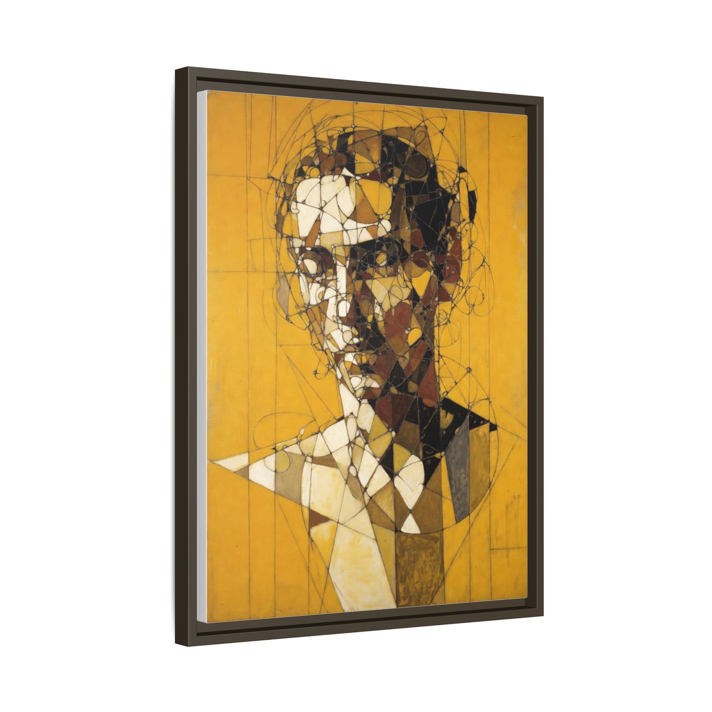Framed Matte Canvas Art - Abstract Geometric Portrait on Mustard Yellow